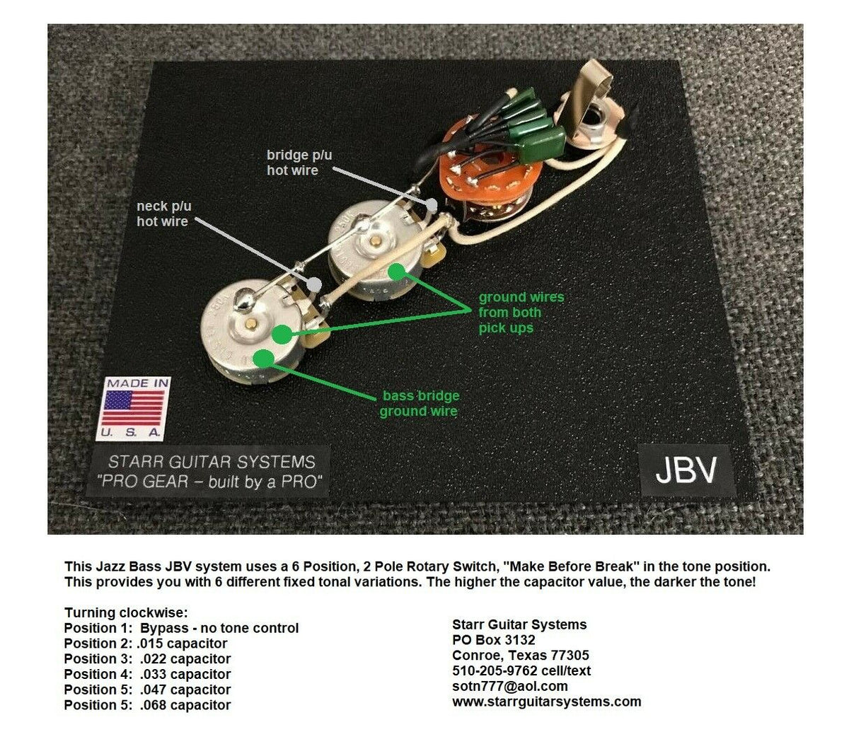 Wiring Harness for Fender J-Bass: Rotary Varitone Control